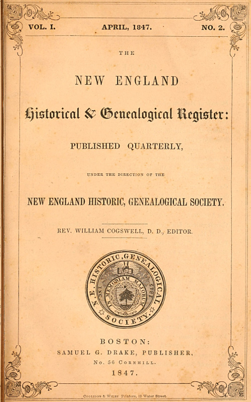 The New England Historical & Genealogical Register, Vol. 1, No. 2, April 1847
