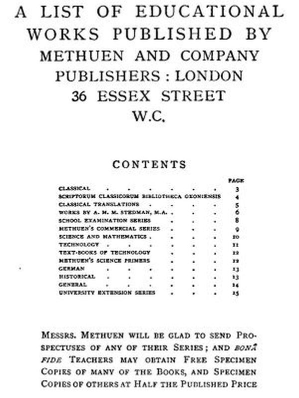 A List of Educational Works Published by Methuen & Company - June 1900