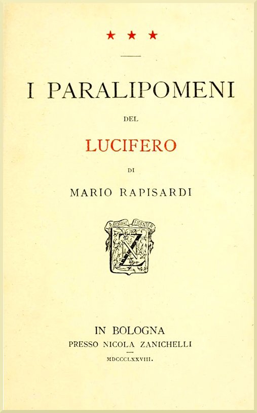 I Paralipomeni Del Lucifero Di Mario Rapisardi