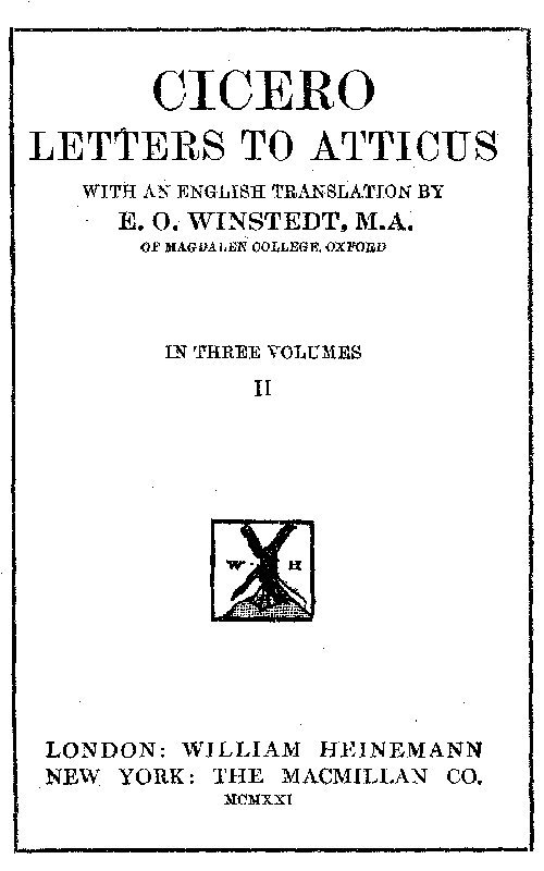 Cicero: Letters to Atticus, Vol. 2 of 3