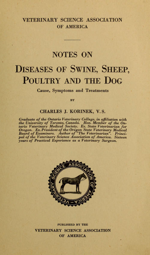 Notes on Diseases of Swine, Sheep, Poultry and the Dog