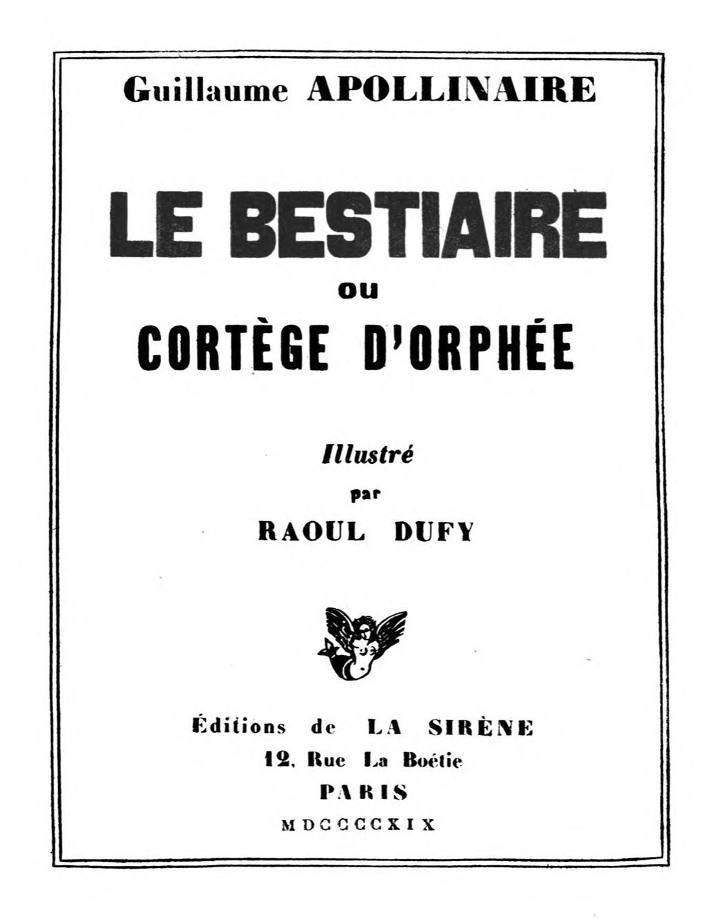Le bestiaire: ou, Cortège d'Orphée