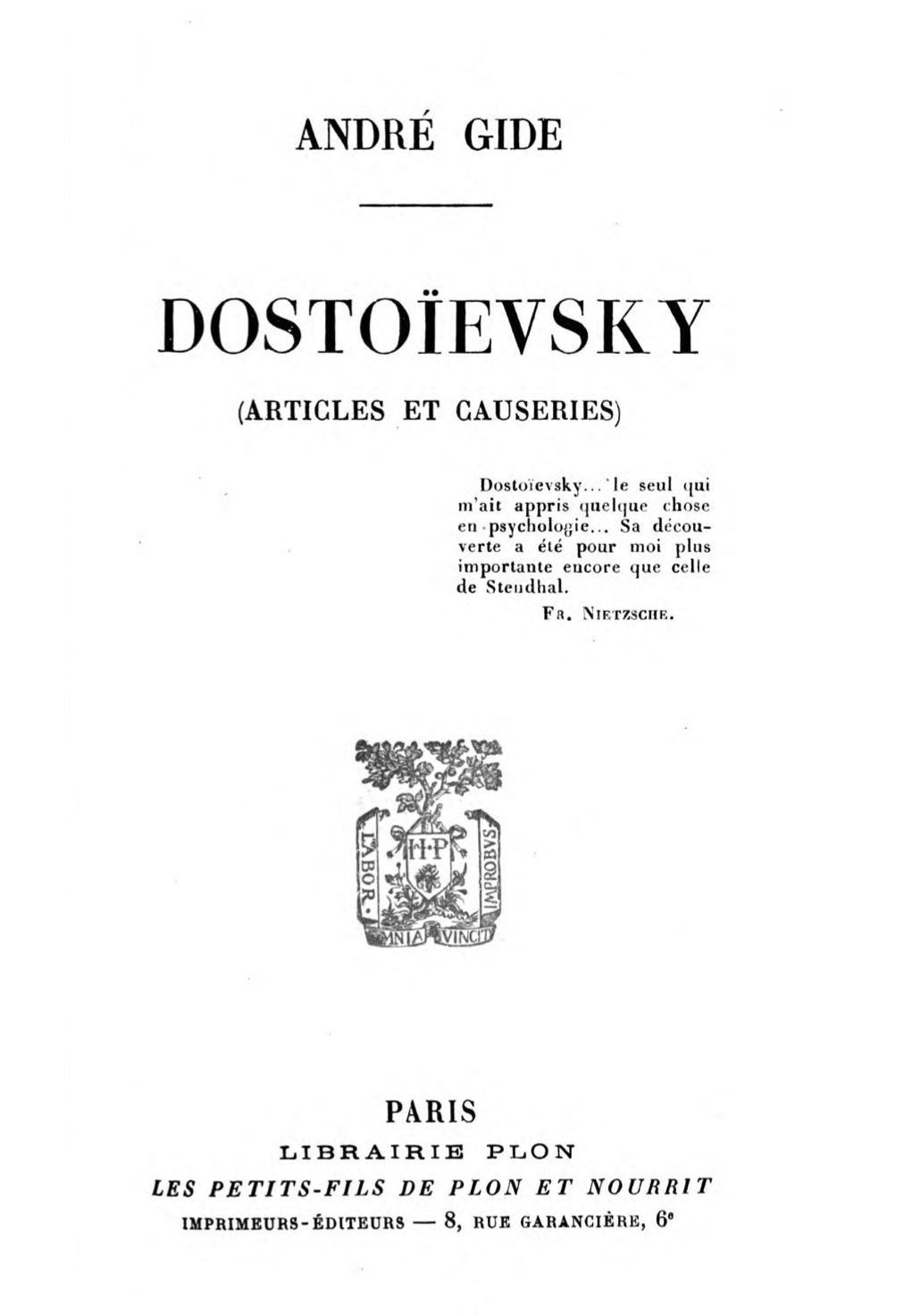 Dostoïevsky (Articles et Causeries)