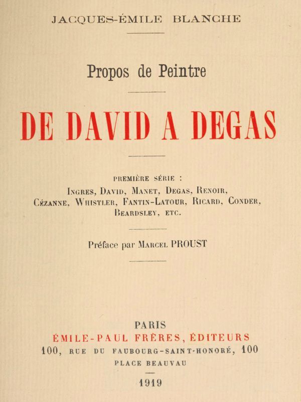 Propos de peintre, première série: de David à Degas