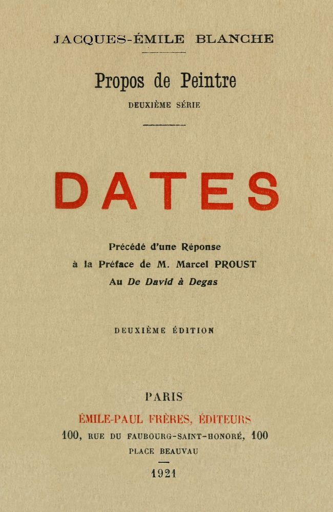 Propos de peintre, deuxième série: Dates