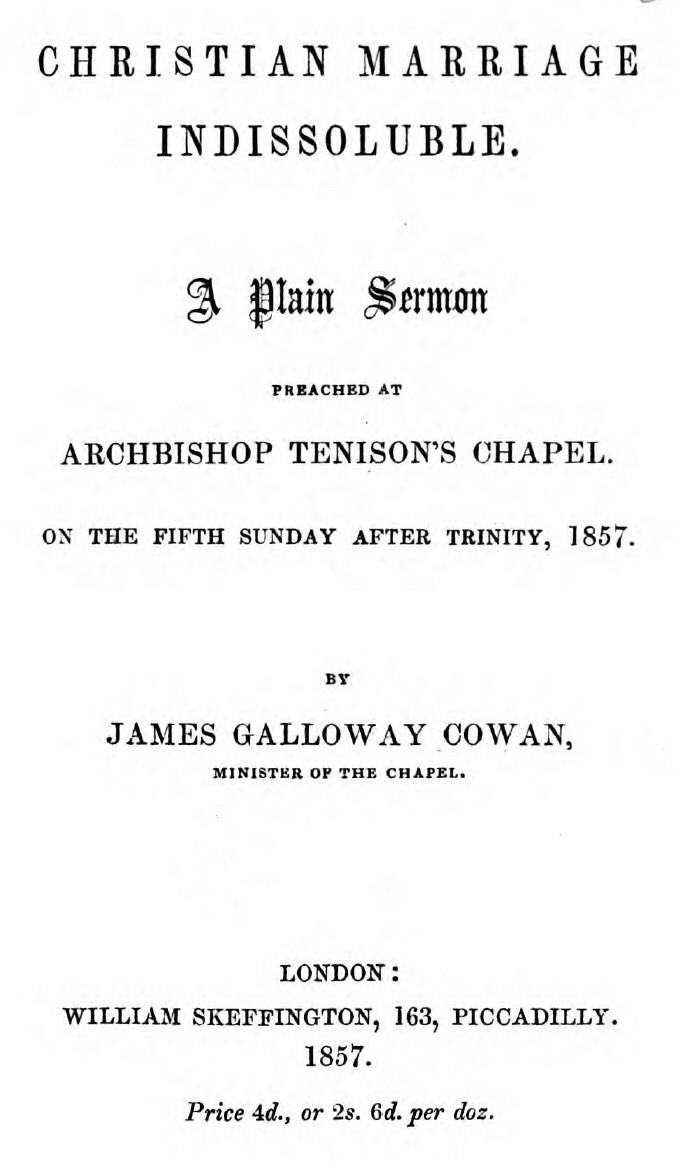 Christian Marriage Indissoluble: A Plain Sermon