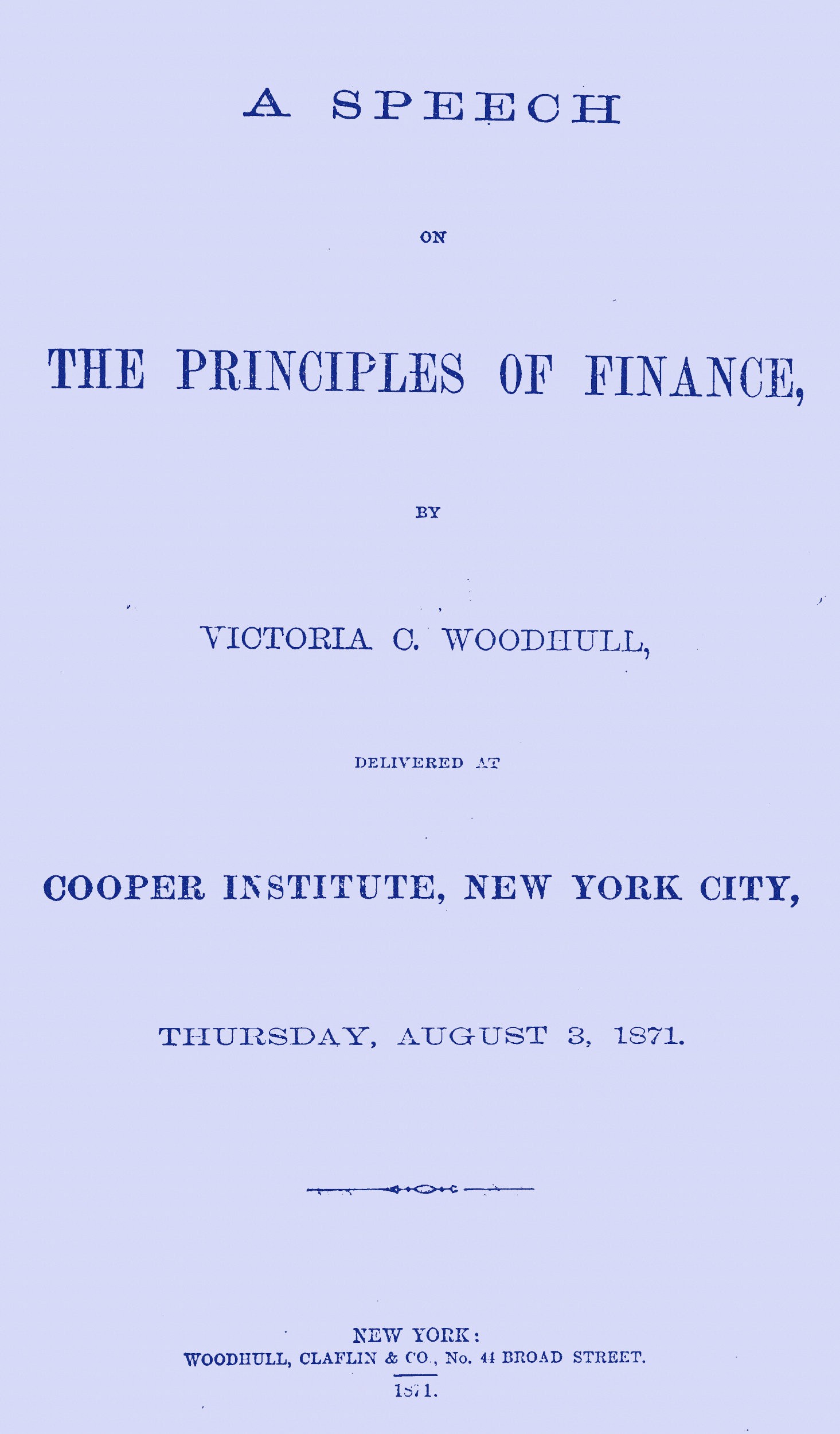A Speech on the Principles of Finance