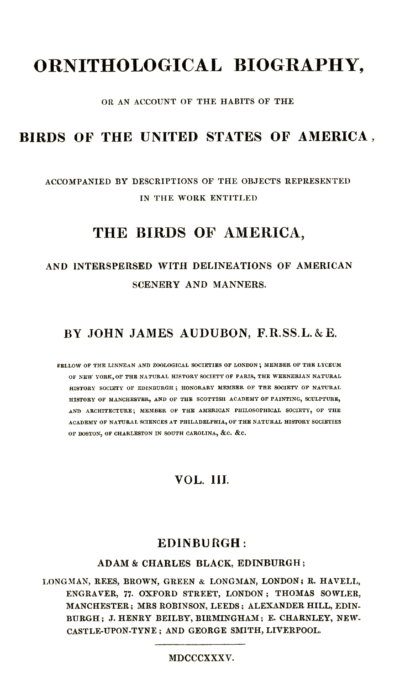Ornithological Biography, Vol. 3 (of 5): An Account of the Habits of the Birds of the United States of America