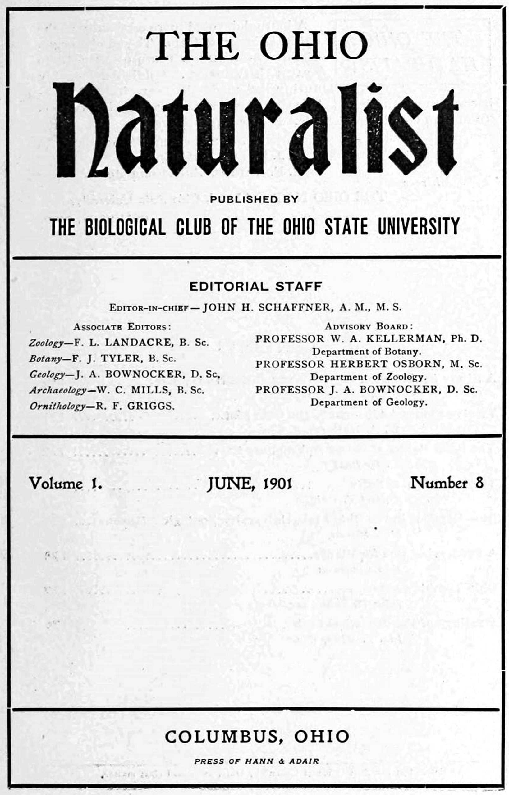 The Ohio Naturalist, Vol. 1, No. 8, June 1901