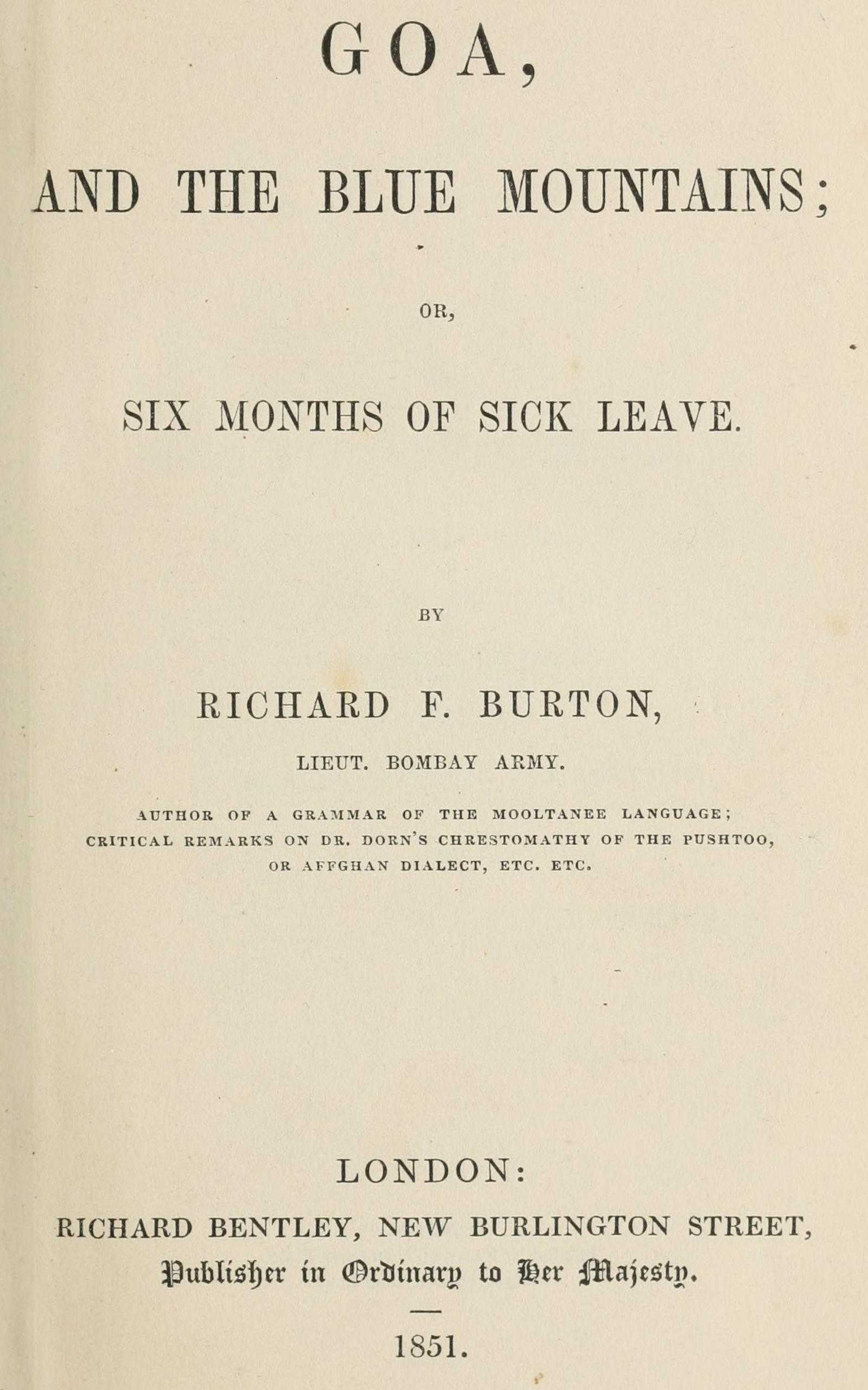 Goa and the Blue Mountains; Or, Six Months of Sick Leave