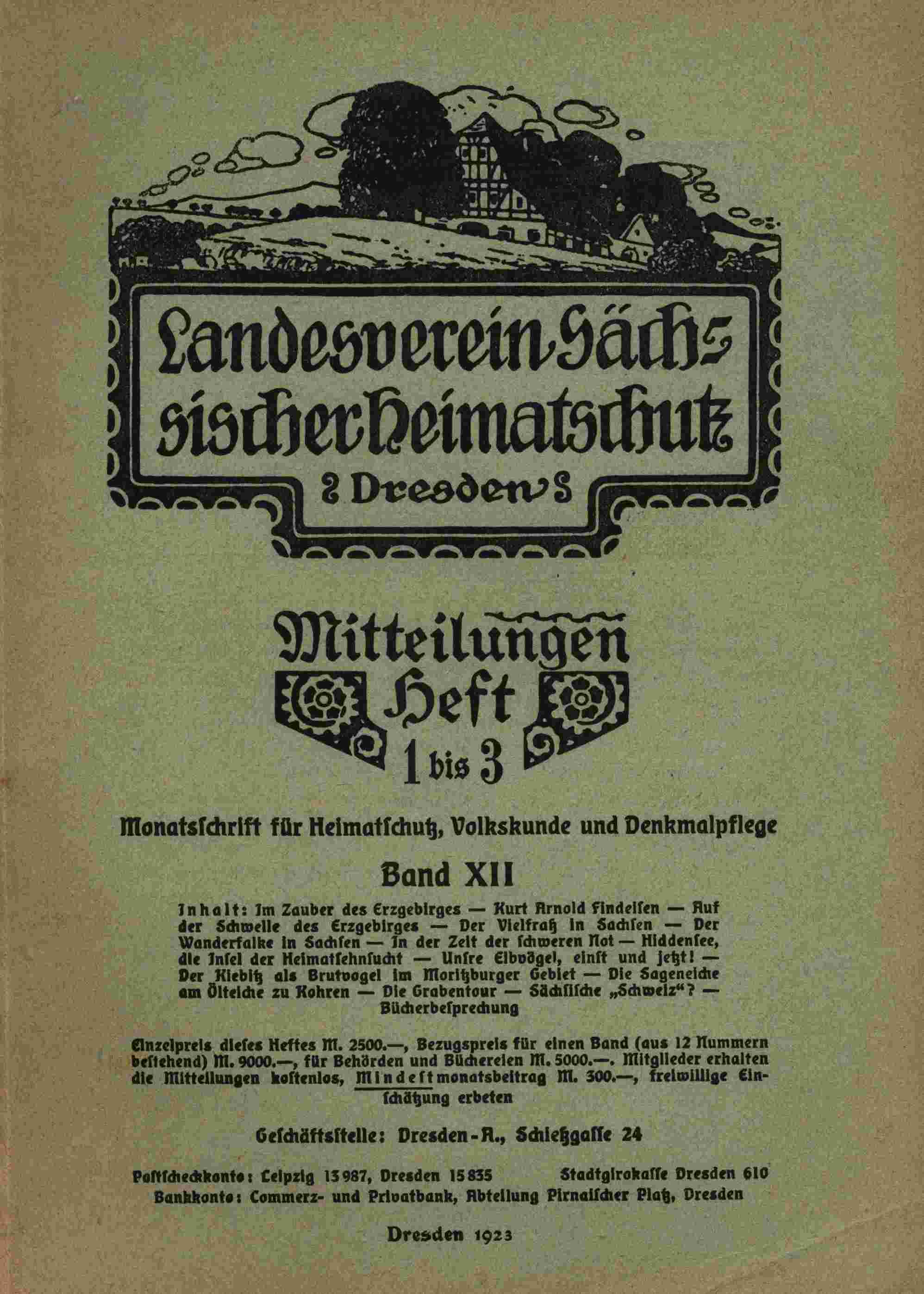 Landesverein Sächsischer Heimatschutz — Mitteilungen Band XII, Heft 1-3: Monatsschrift Für Heimatschutz, Volkskunde Und Denkmalpflege