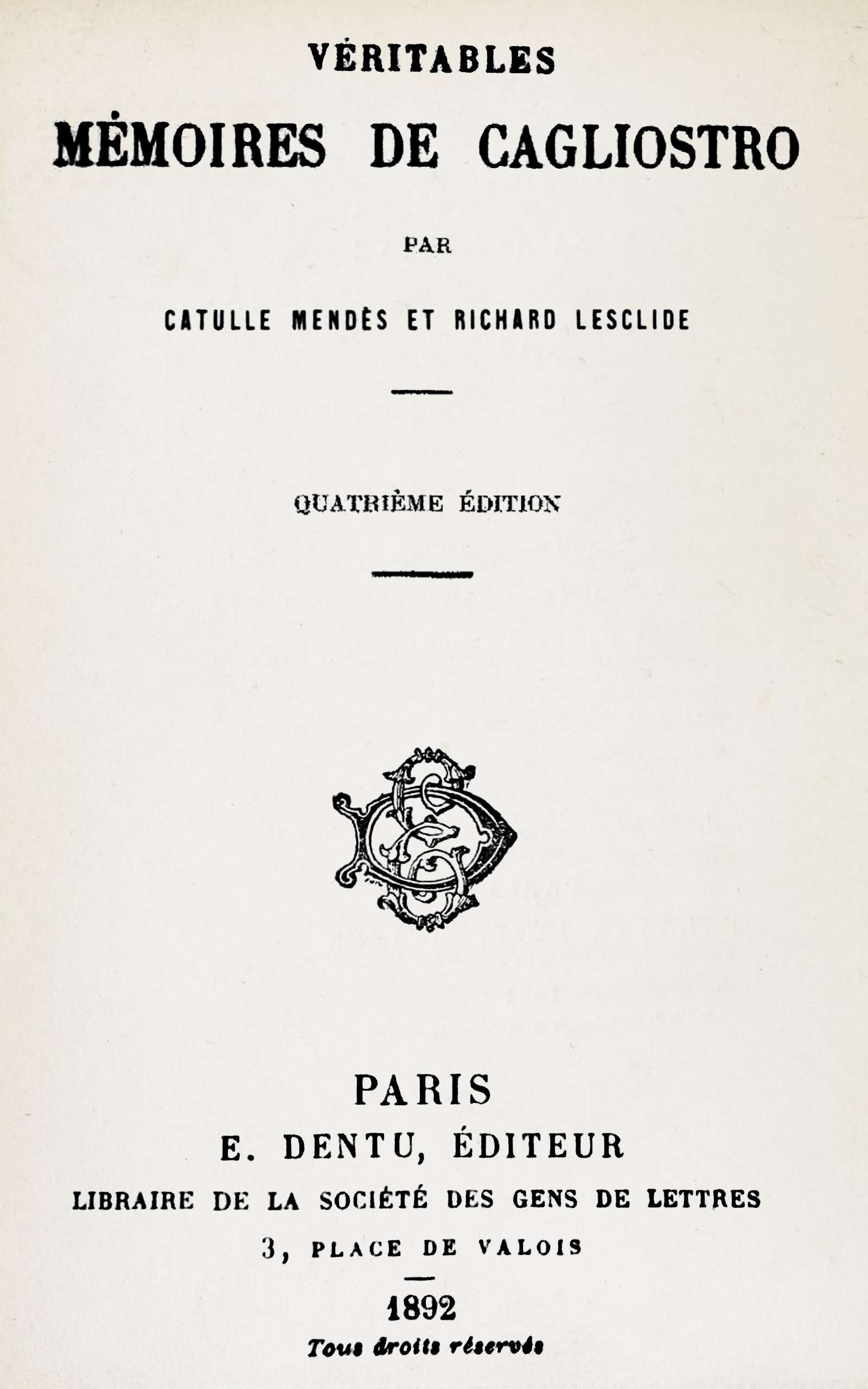 Véritables Mémoires De Cagliostro