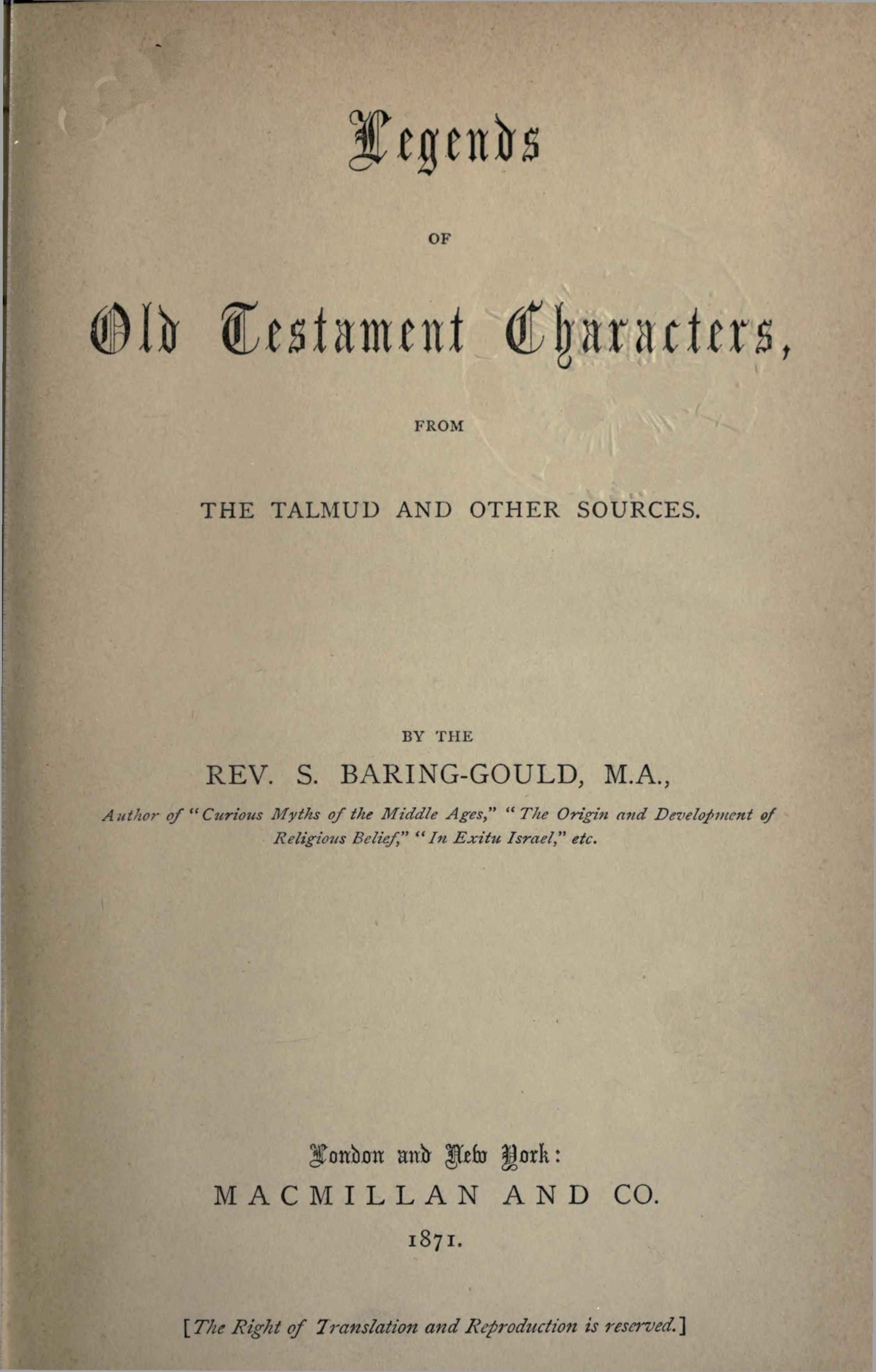 Legends of Old Testament Characters, from the Talmud and Other Sources