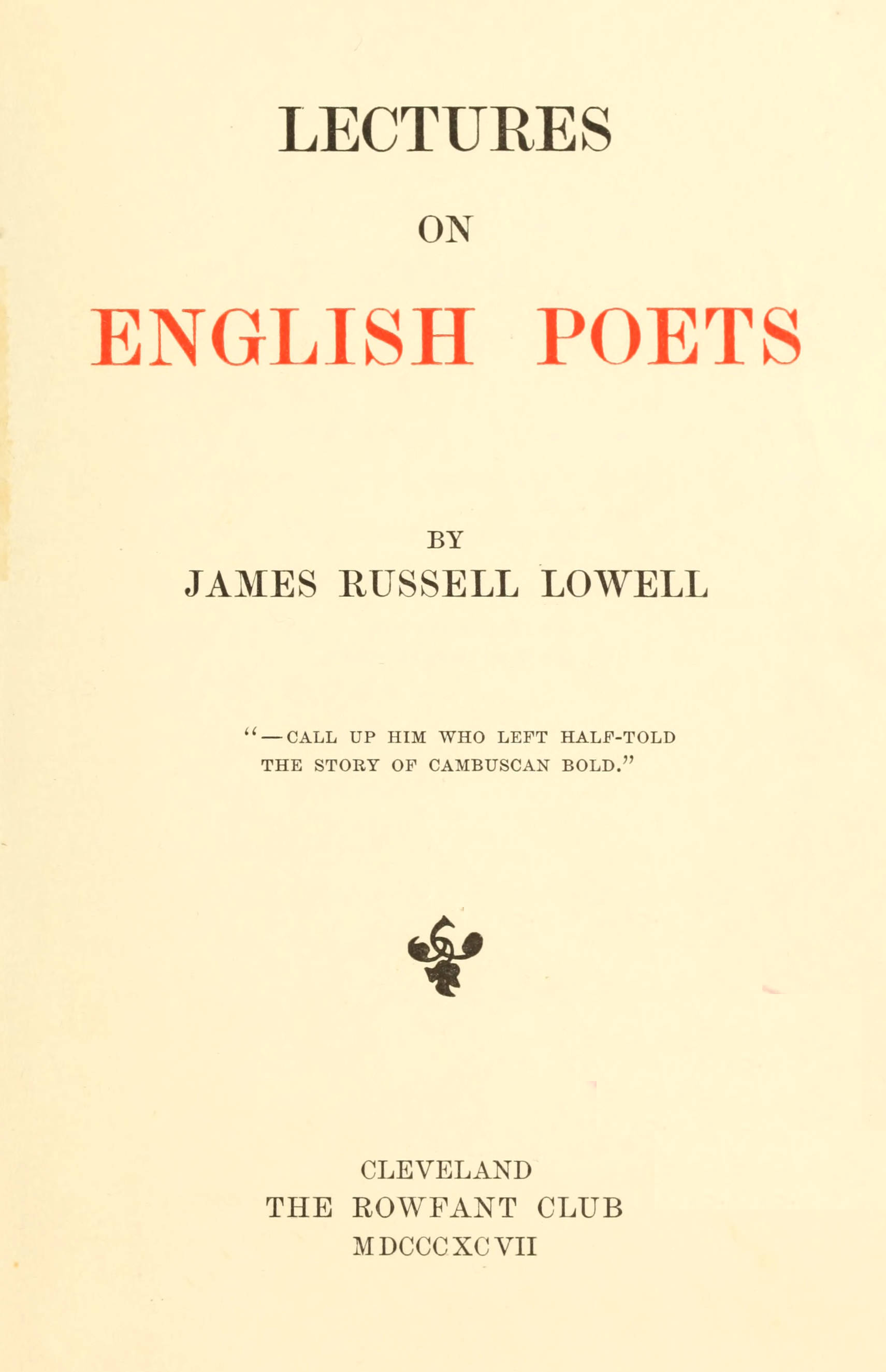 Lectures on English Poets