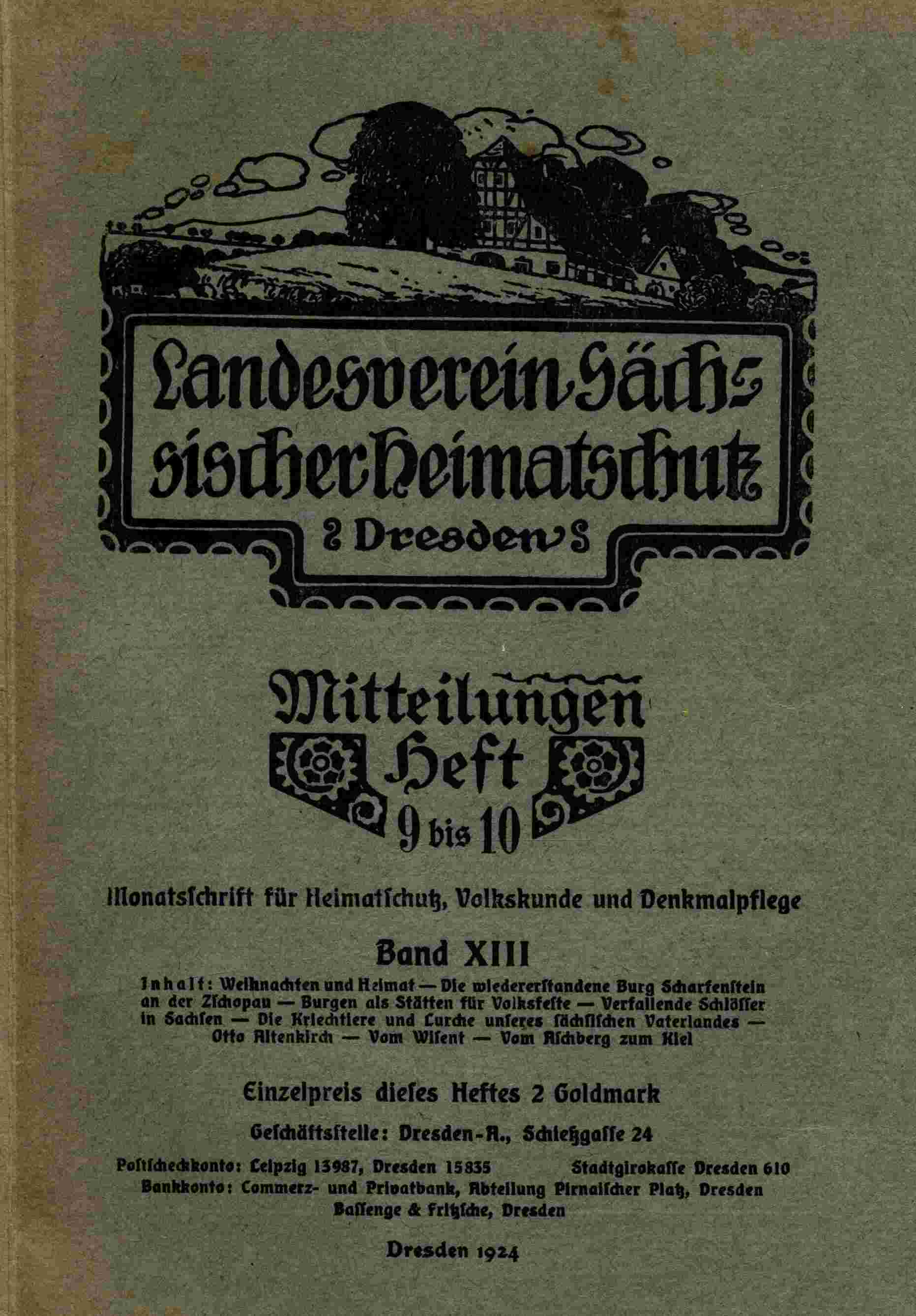 Landesverein Sächsischer Heimatschutz — Mitteilungen Band XIII, Heft 9-10: Monatsschrift Für Heimatschutz, Volkskunde Und Denkmalpflege
