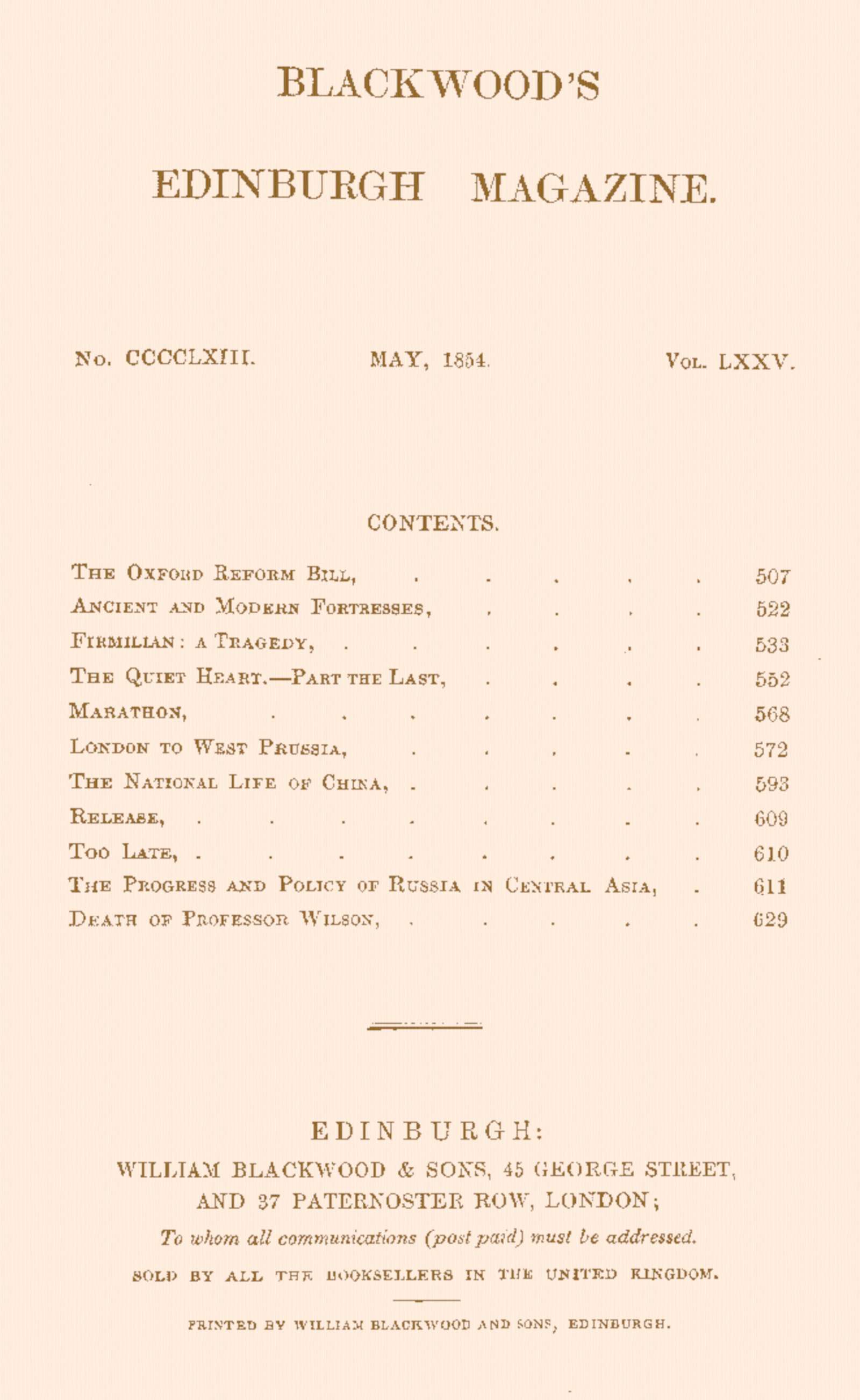 Blackwood's Edinburgh Magazine, Vol. 75, No. 463, May, 1854