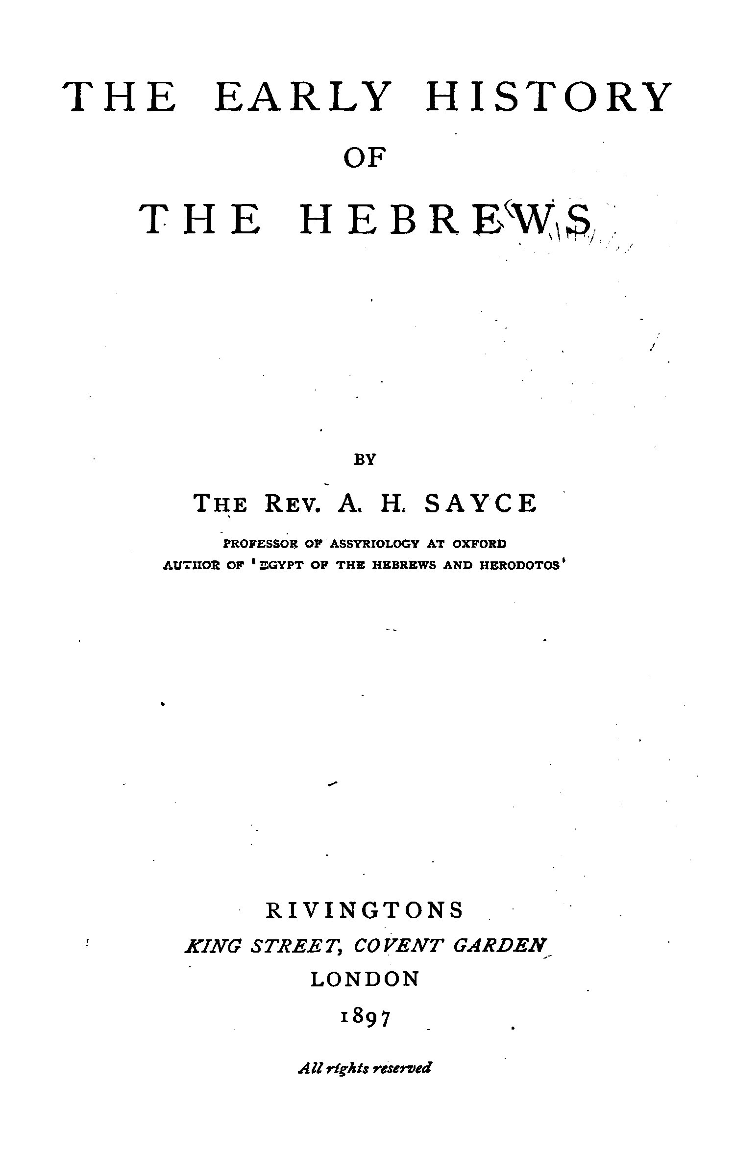 The Early History of the Hebrews