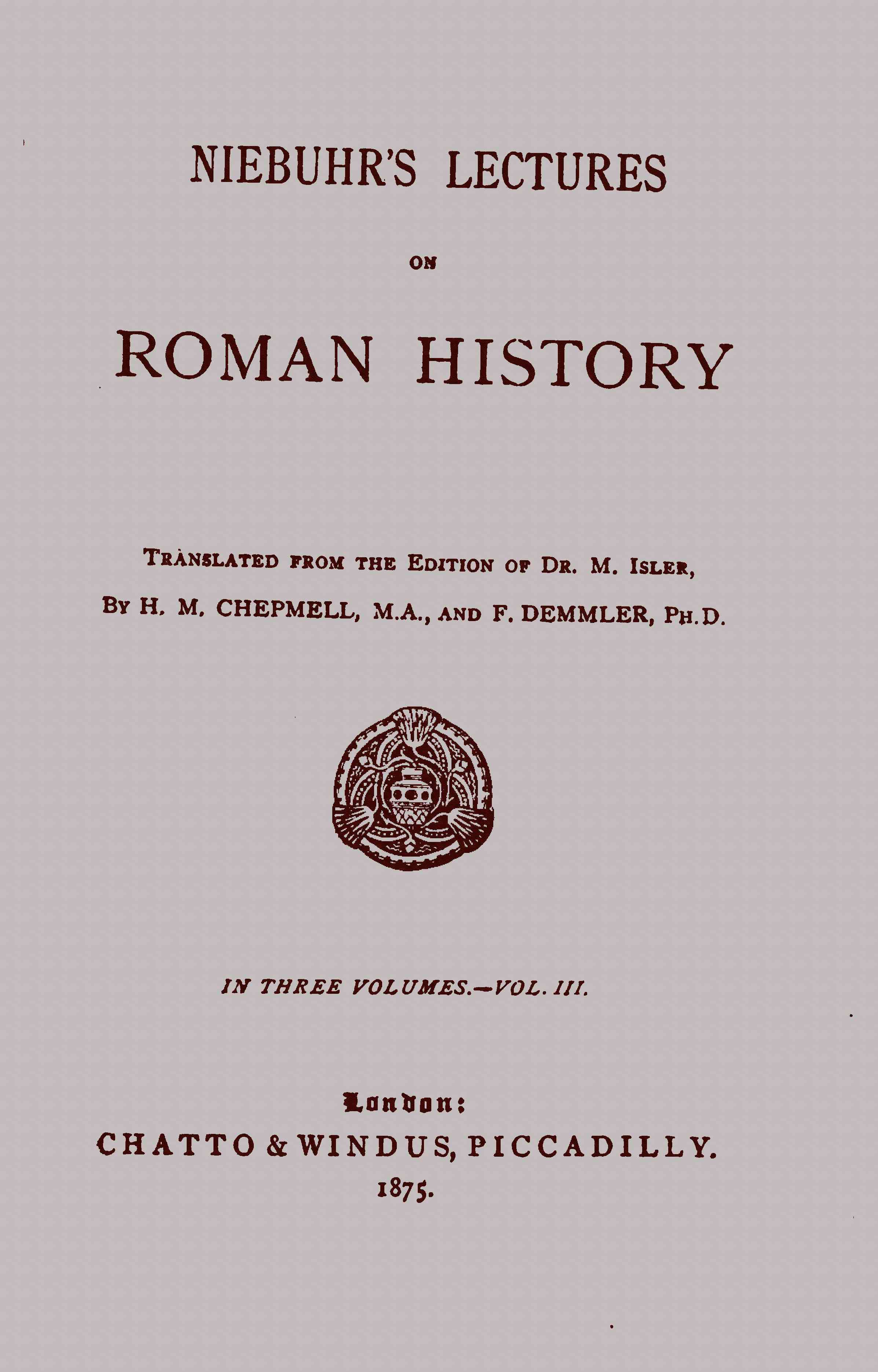 Niebuhr's Lectures on Roman History, Vol. 3 (of 3)