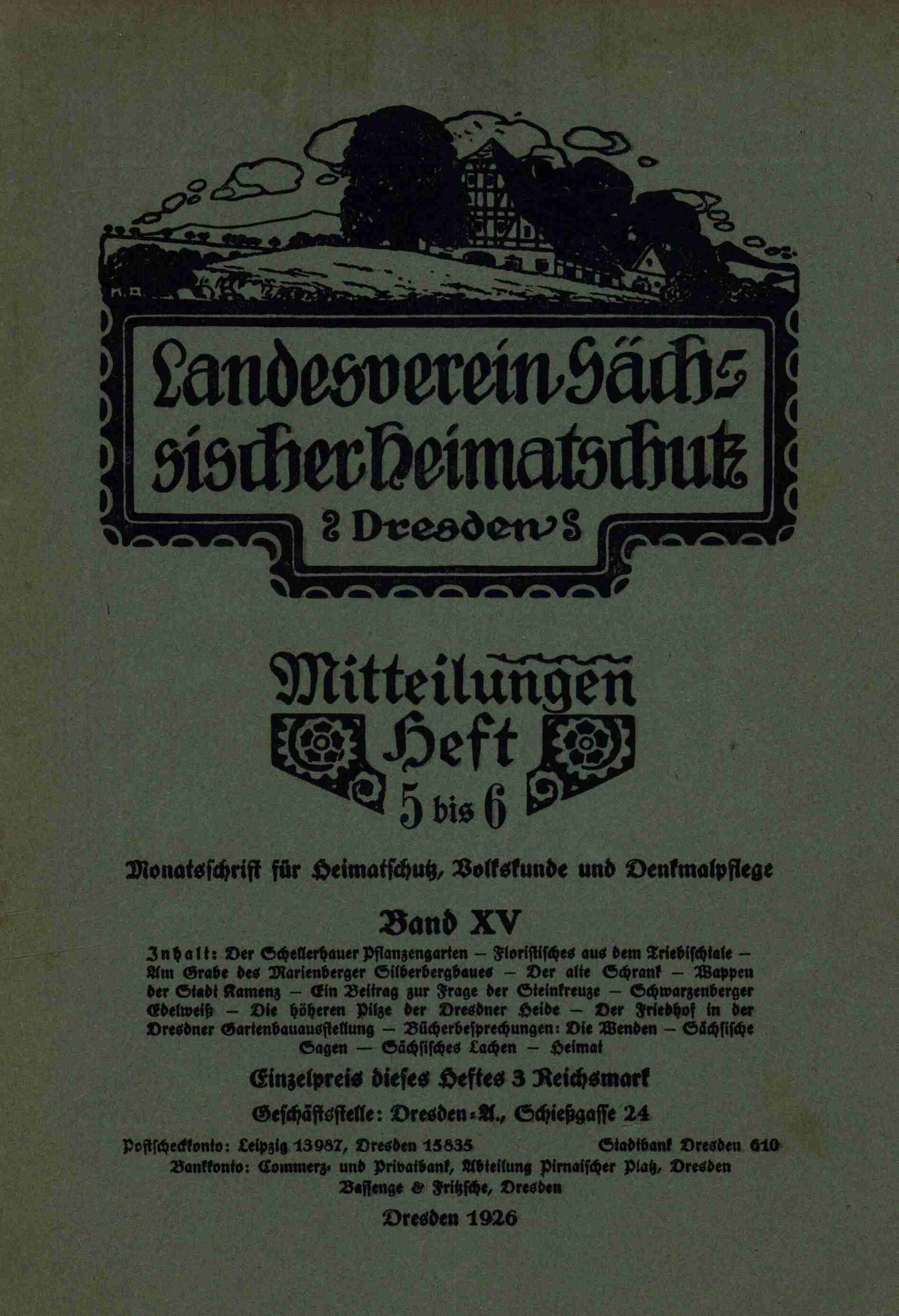 Landesverein Sächsischer Heimatschutz — Mitteilungen Band XV, Heft 5-6: Monatsschrift Für Heimatschutz, Volkskunde Und Denkmalpflege