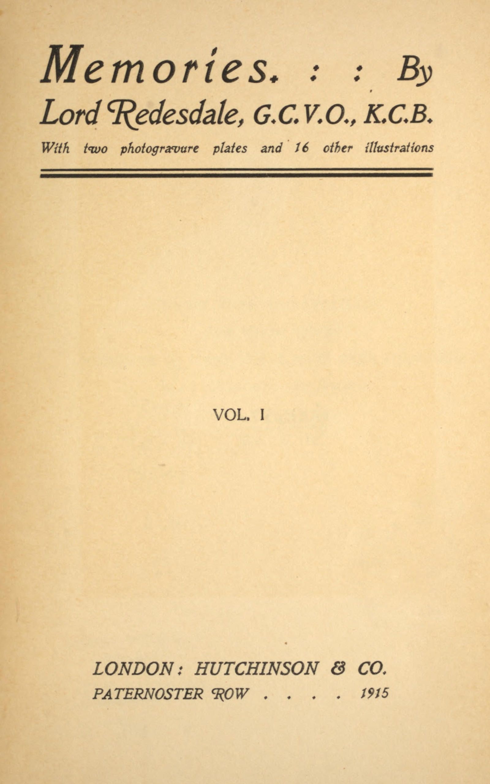 Memories (volume 1 of 2)